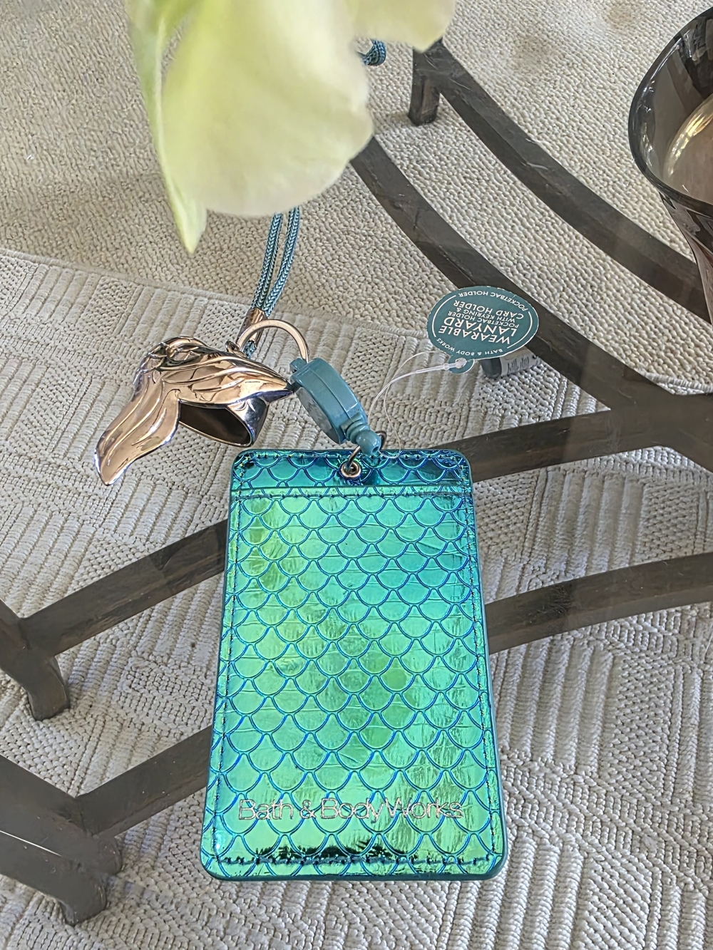 Bath & Body Works Teal & Green Iridescent Mermaid Scale Luggage Tag